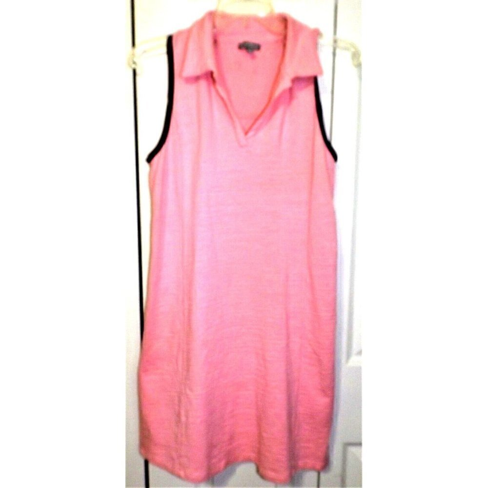 T by Talbots XS Pink Sleeveless Collared Dress Navy Trim